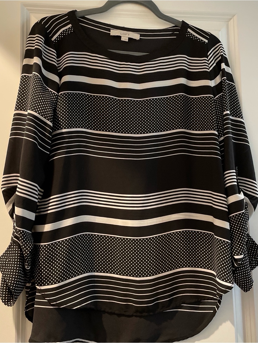 Loft Black White Striped Tunic Size S Polka Dot Mix Workwear Academia Relaxed